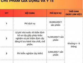 Bảng giá đăng kí lưu hành hóa chất, chế phẩm gia dụng và y tế