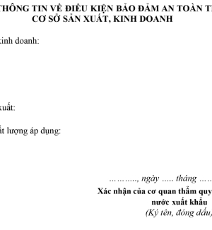 Bản tóm lược thông tin về điều kiển đảm bảo an toàn thực phẩm của cơ sở sản xuất kinh doanh