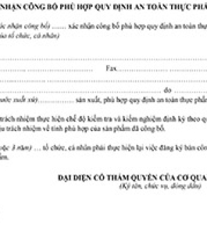 Xác nhận công bố phù hợp quy định an toàn thực phẩm